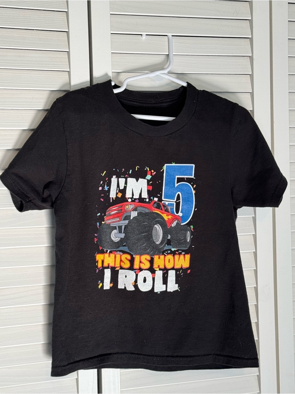 Birthday 'I'm 5 This Is How I Roll' Monster Truck T‑Shirt